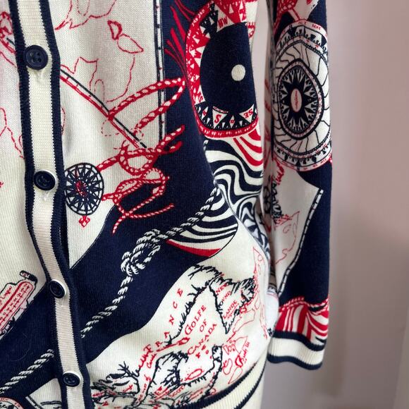 Talbots Printed Sea Map Cardigan Sweater Button Front Long Sleeve Career Sz M - Picture 6 of 8